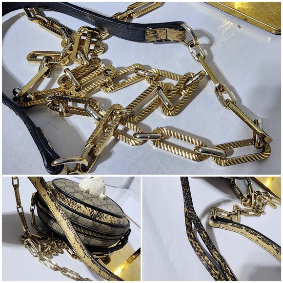 GUCCI GG Supreme Monogram Patchwork Cat Round Shoulder Bag Beige/Brown - Picture 16 of 16